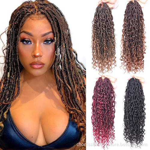 Wholesale Messy River Faux Locs Crochet Hair Extensions With Curly Ends Bohemian River Goddess Locs Afro Synthetic Twist Braids